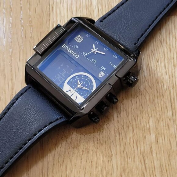 BOAMIGO Big Square Dial 3 TimeZone‎ Stylish Watch For Men - Picture 12 of 12